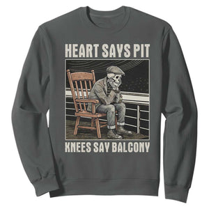 Funny Heart Says Pit Knees Say Balcony Sweatshirt Old Skeleton TS11 Dark Heather Print Your Wear