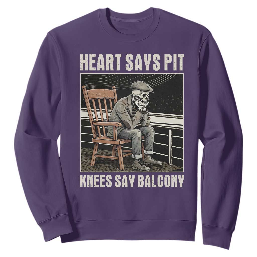 Funny Heart Says Pit Knees Say Balcony Sweatshirt Old Skeleton TS11 Purple Print Your Wear