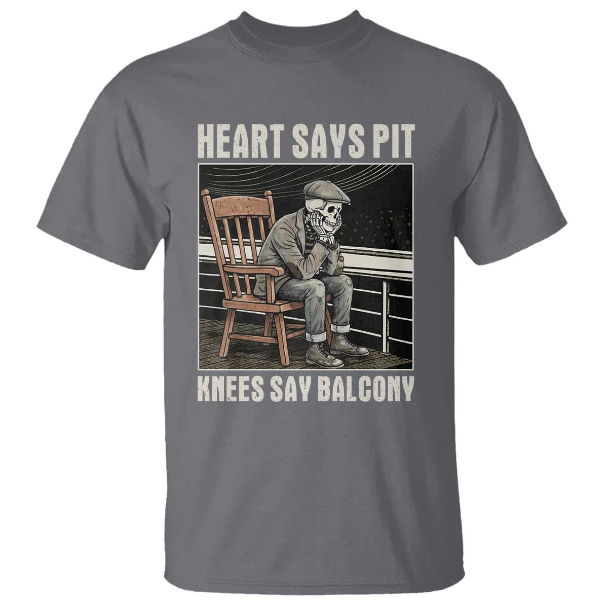 Funny Heart Says Pit Knees Say Balcony T Shirt Old Skeleton TS11 Charcoal Print Your Wear