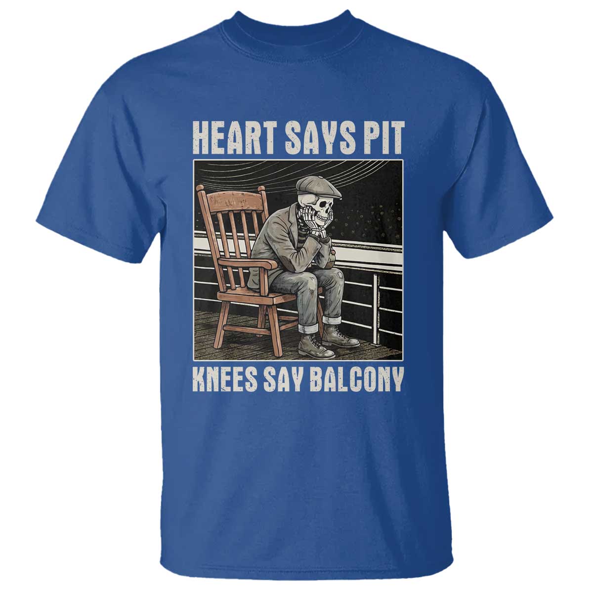 Funny Heart Says Pit Knees Say Balcony T Shirt Old Skeleton TS11 Royal Blue Print Your Wear