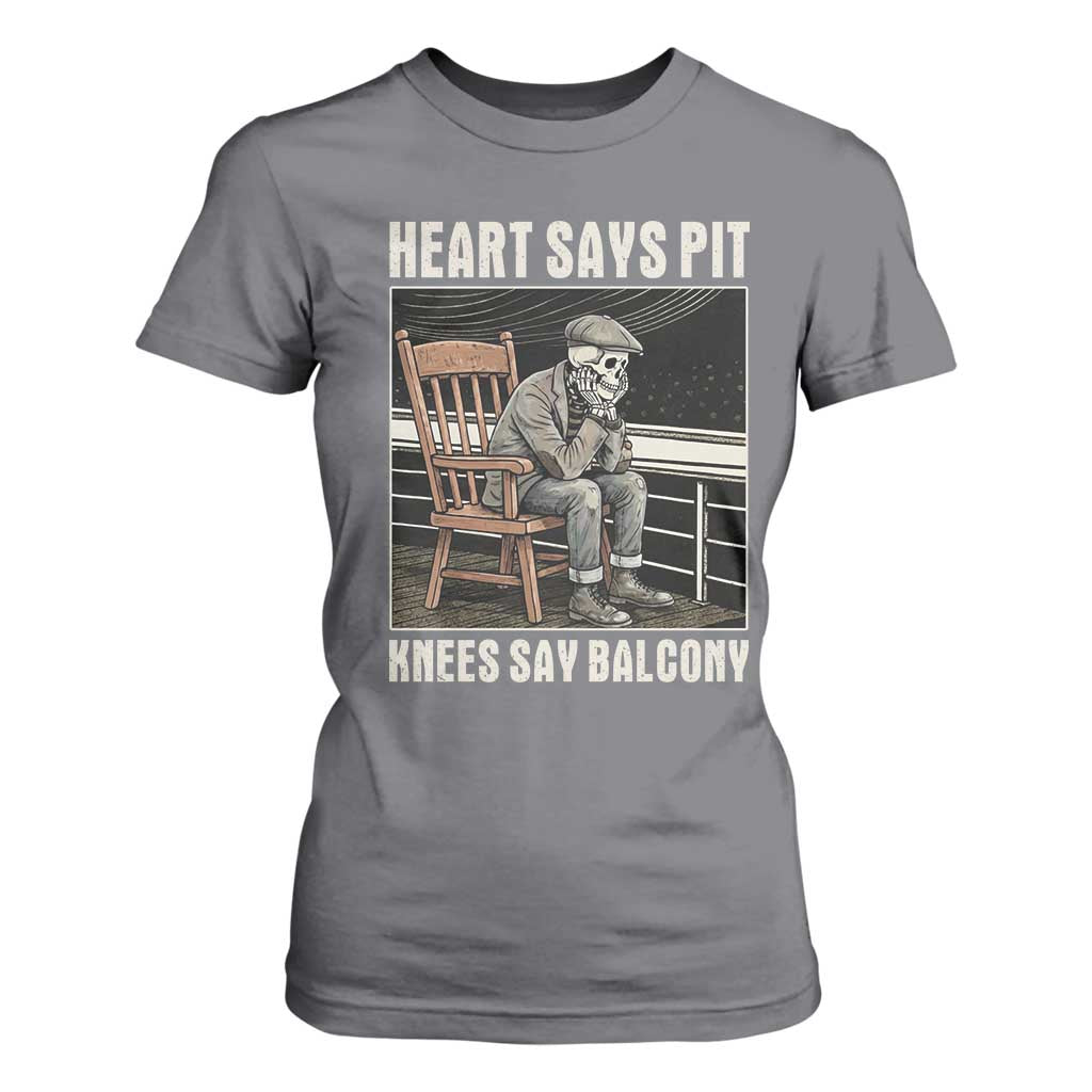 Funny Heart Says Pit Knees Say Balcony T Shirt For Women Old Skeleton TS11 Charcoal Print Your Wear