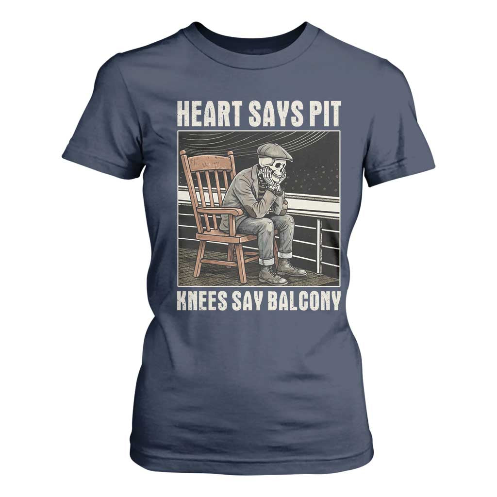 Funny Heart Says Pit Knees Say Balcony T Shirt For Women Old Skeleton TS11 Navy Print Your Wear