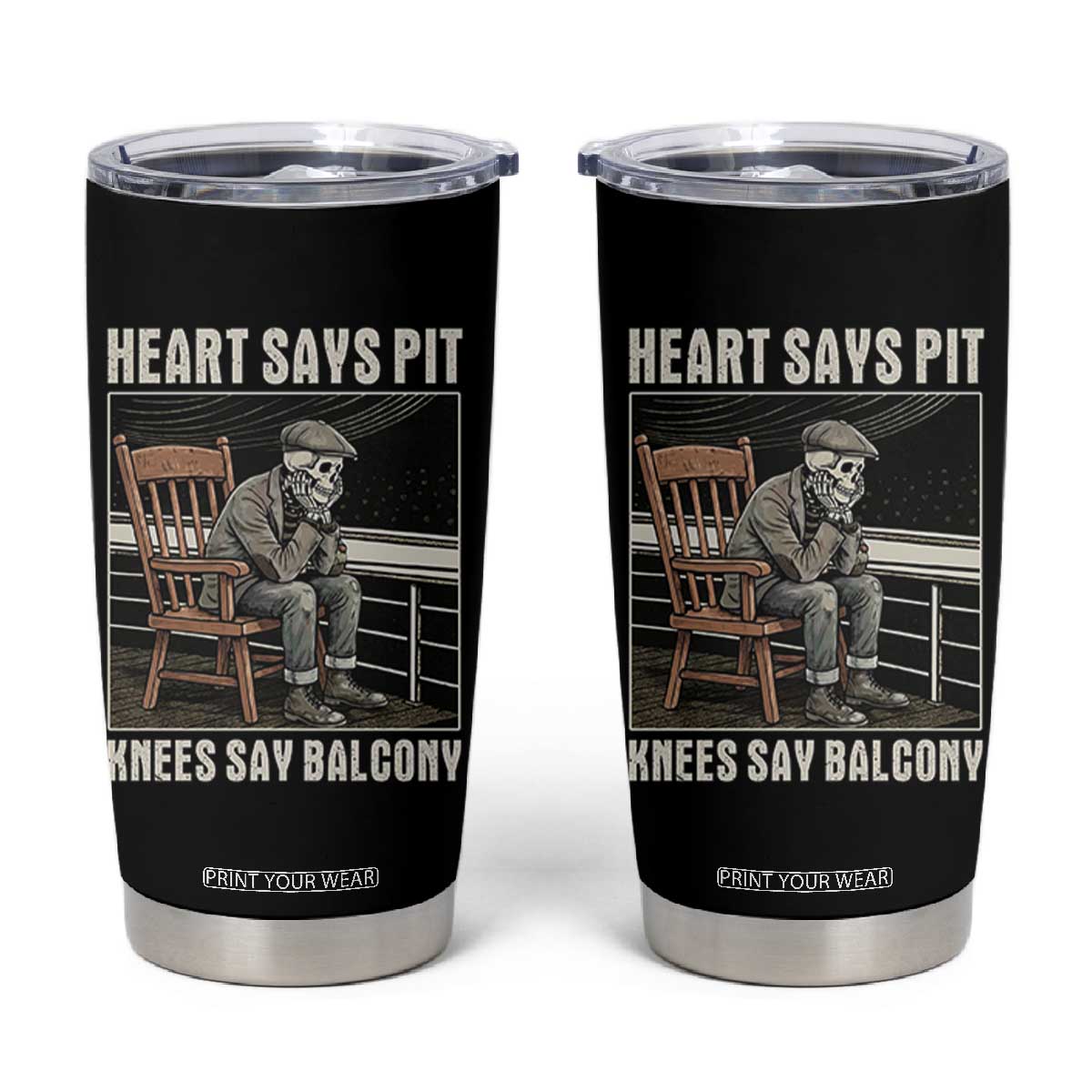 Funny Heart Says Pit Knees Say Balcony Tumbler Cup Old Skeleton TS11 Black Print Your Wear