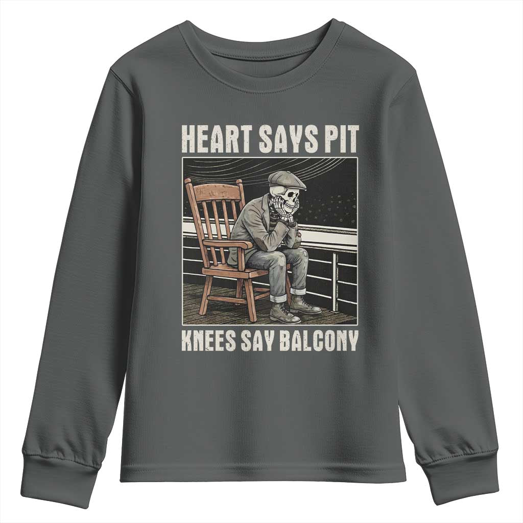 Funny Heart Says Pit Knees Say Balcony Youth Sweatshirt Old Skeleton TS11 Dark Heather Print Your Wear