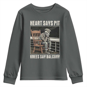 Funny Heart Says Pit Knees Say Balcony Youth Sweatshirt Old Skeleton TS11 Dark Heather Print Your Wear
