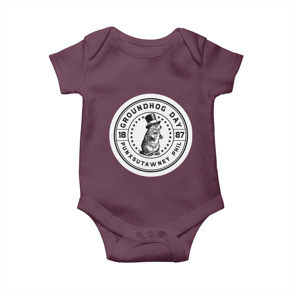 Punxsutawney Phil Groundhog Day Baby Onesie Funny Woodchuck Day 1887 TS11 Maroon Print Your Wear
