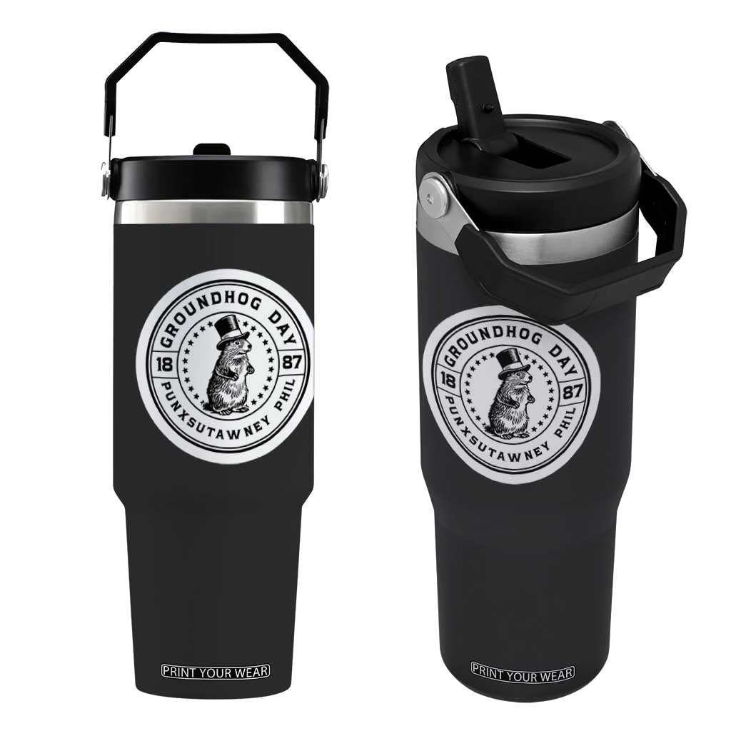 Punxsutawney Phil Groundhog Day Flip Straw Tumbler Funny Woodchuck Day 1887 TS11 One Size: 30 oz Black Print Your Wear