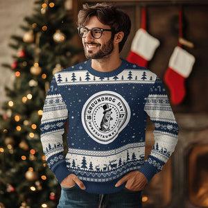 Punxsutawney Phil Groundhog Day Ugly Christmas Sweater Funny Woodchuck Day 1887 TS11 Navy Beige Print Your Wear