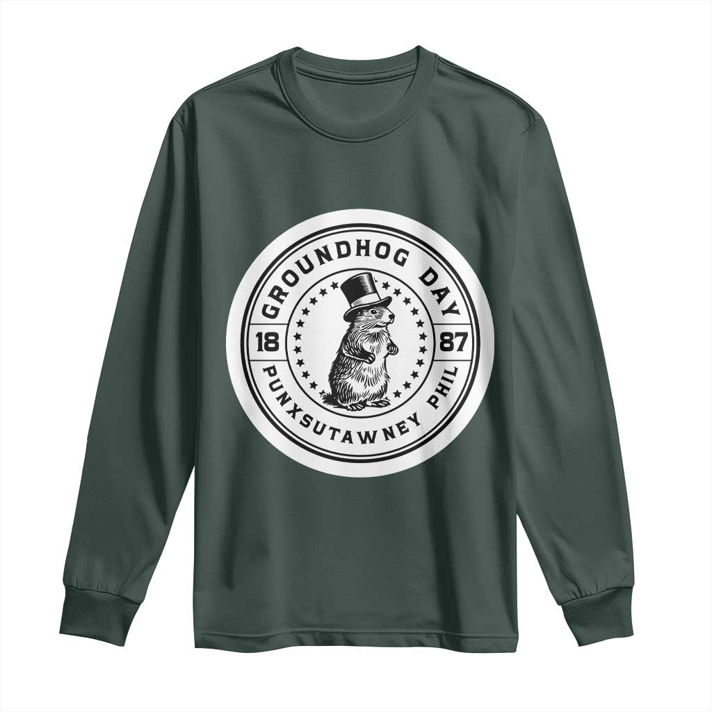 Punxsutawney Phil Groundhog Day Long Sleeve Shirt Funny Woodchuck Day 1887 TS11 Dark Forest Green Print Your Wear