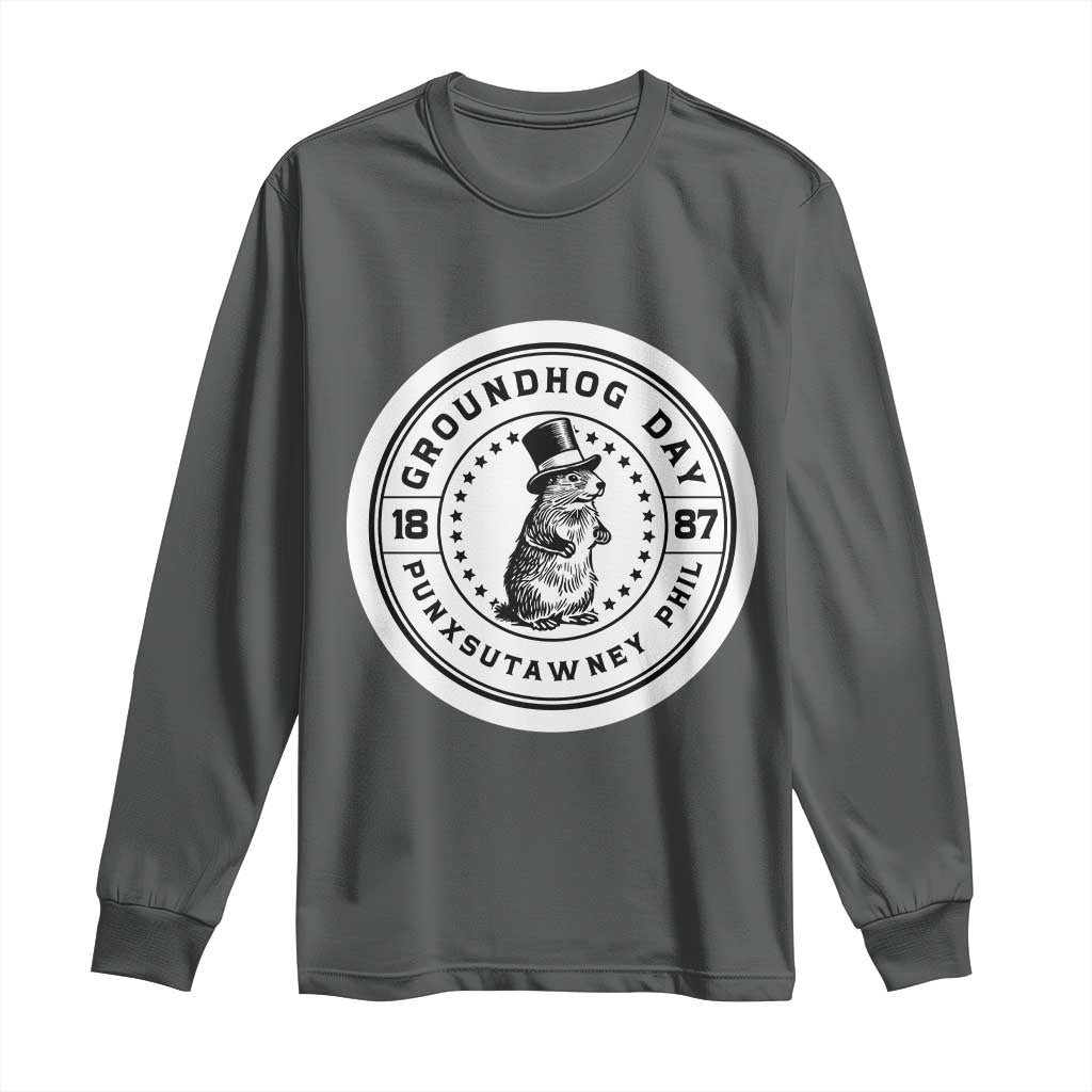 Punxsutawney Phil Groundhog Day Long Sleeve Shirt Funny Woodchuck Day 1887 TS11 Dark Heather Print Your Wear
