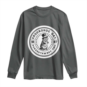 Punxsutawney Phil Groundhog Day Long Sleeve Shirt Funny Woodchuck Day 1887 TS11 Dark Heather Print Your Wear