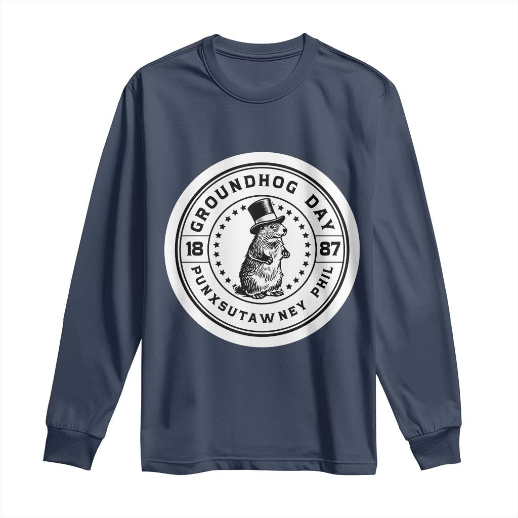 Punxsutawney Phil Groundhog Day Long Sleeve Shirt Funny Woodchuck Day 1887 TS11 Navy Print Your Wear