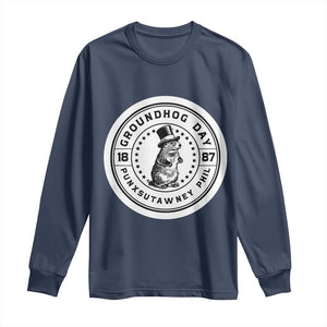 Punxsutawney Phil Groundhog Day Long Sleeve Shirt Funny Woodchuck Day 1887 TS11 Navy Print Your Wear