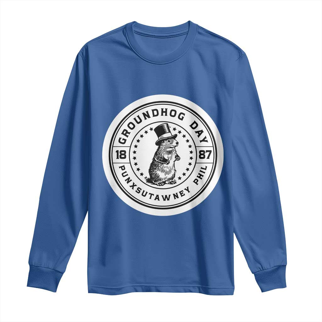 Punxsutawney Phil Groundhog Day Long Sleeve Shirt Funny Woodchuck Day 1887 TS11 Royal Blue Print Your Wear