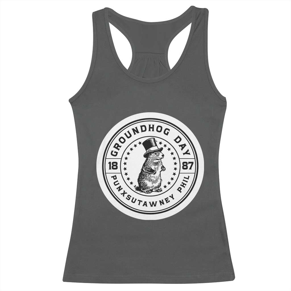 Punxsutawney Phil Groundhog Day Racerback Tank Top Funny Woodchuck Day 1887 TS11 Dark Heather Print Your Wear