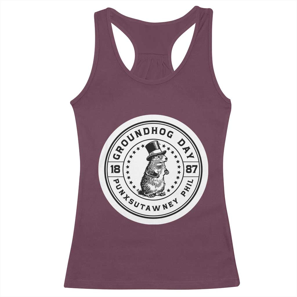 Punxsutawney Phil Groundhog Day Racerback Tank Top Funny Woodchuck Day 1887 TS11 Maroon Print Your Wear