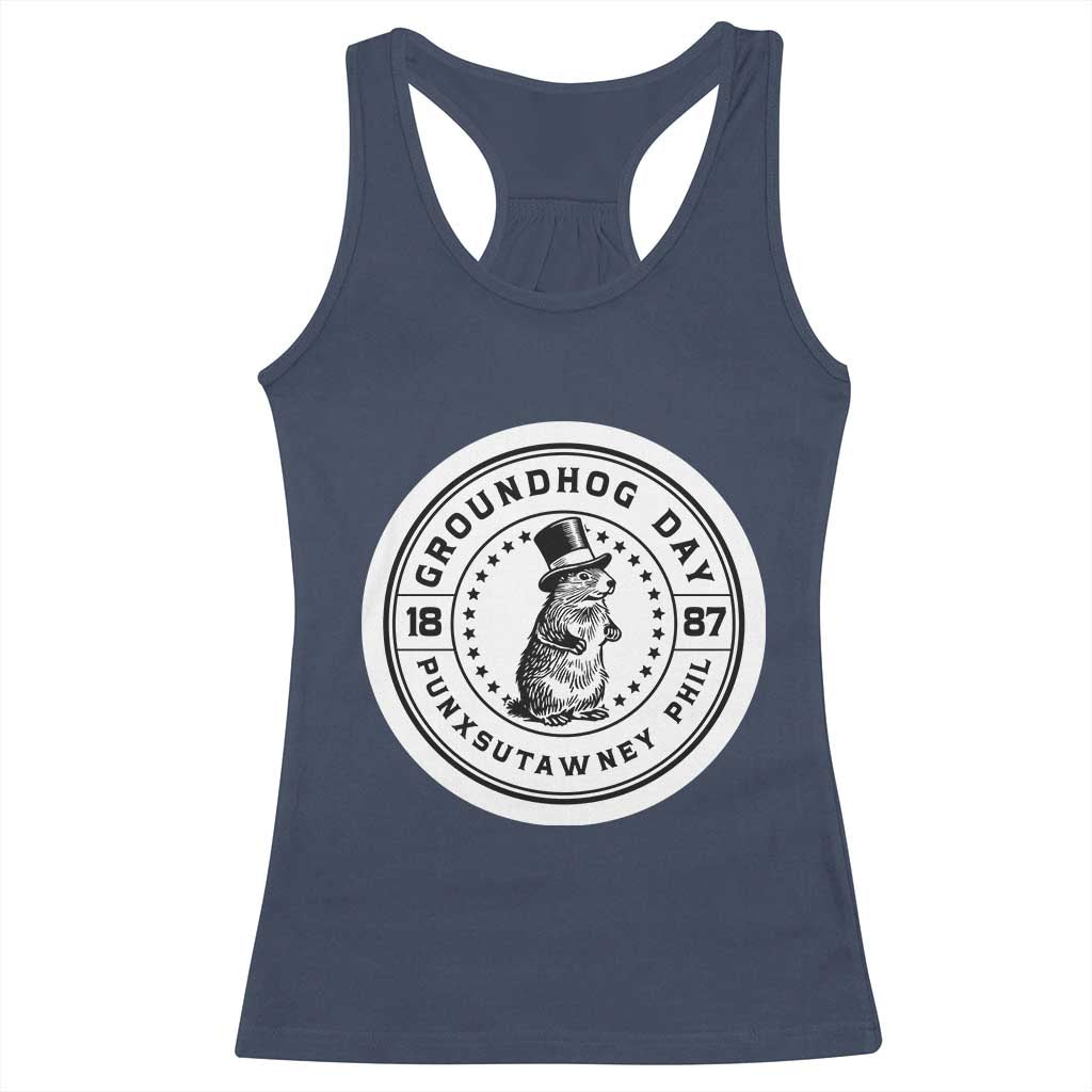 Punxsutawney Phil Groundhog Day Racerback Tank Top Funny Woodchuck Day 1887 TS11 Navy Print Your Wear