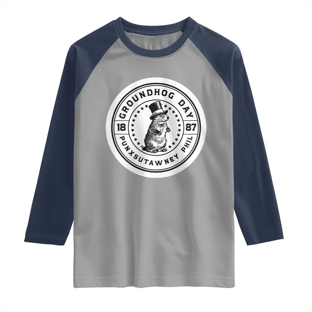 Punxsutawney Phil Groundhog Day Raglan Shirt Funny Woodchuck Day 1887 TS11 Sport Gray Navy Print Your Wear