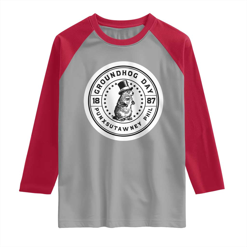 Punxsutawney Phil Groundhog Day Raglan Shirt Funny Woodchuck Day 1887 TS11 Sport Gray Red Print Your Wear