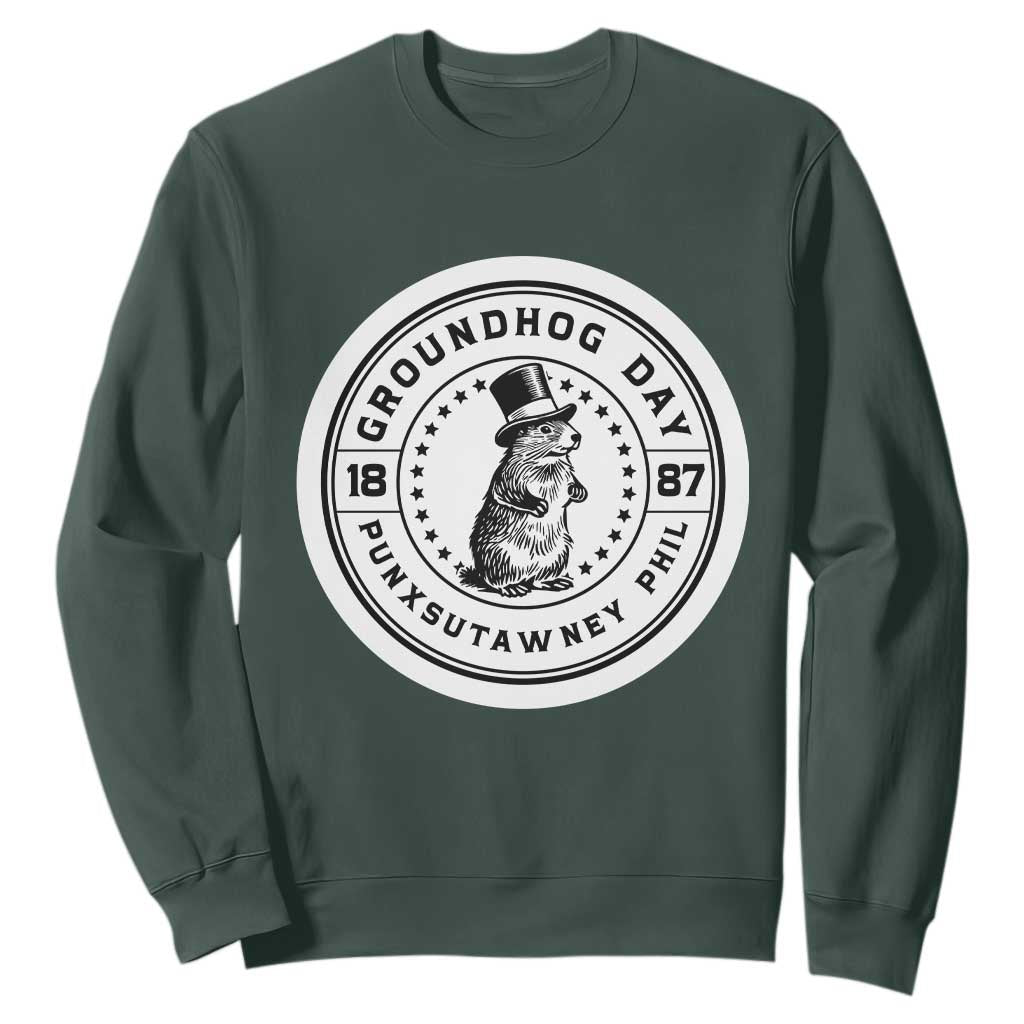 Punxsutawney Phil Groundhog Day Sweatshirt Funny Woodchuck Day 1887 TS11 Dark Forest Green Print Your Wear