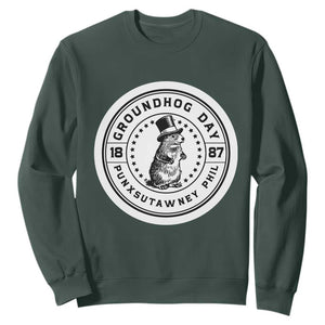 Punxsutawney Phil Groundhog Day Sweatshirt Funny Woodchuck Day 1887 TS11 Dark Forest Green Print Your Wear