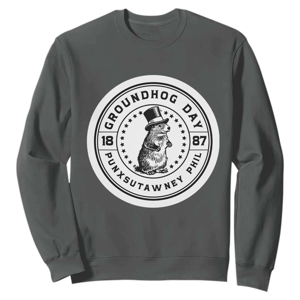 Punxsutawney Phil Groundhog Day Sweatshirt Funny Woodchuck Day 1887 TS11 Dark Heather Print Your Wear