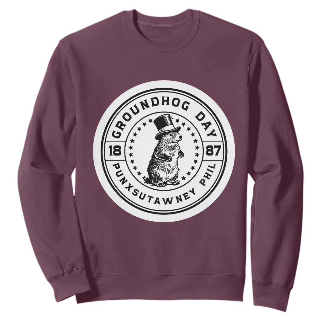 Punxsutawney Phil Groundhog Day Sweatshirt Funny Woodchuck Day 1887 TS11 Maroon Print Your Wear