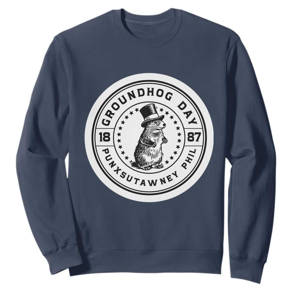 Punxsutawney Phil Groundhog Day Sweatshirt Funny Woodchuck Day 1887 TS11 Navy Print Your Wear