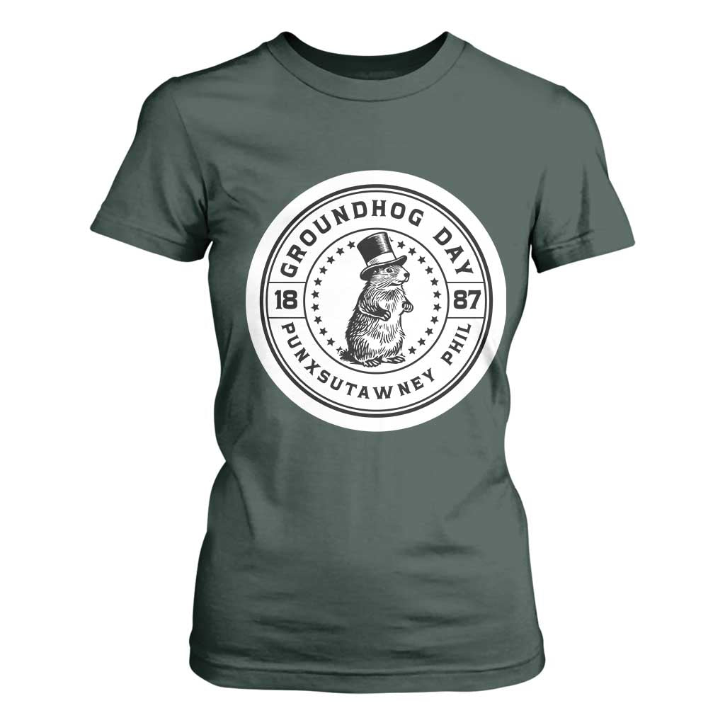Punxsutawney Phil Groundhog Day T Shirt For Women Funny Woodchuck Day 1887 TS11 Dark Forest Green Print Your Wear