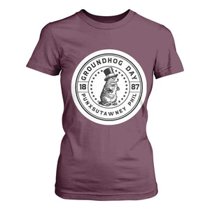 Punxsutawney Phil Groundhog Day T Shirt For Women Funny Woodchuck Day 1887 TS11 Maroon Print Your Wear