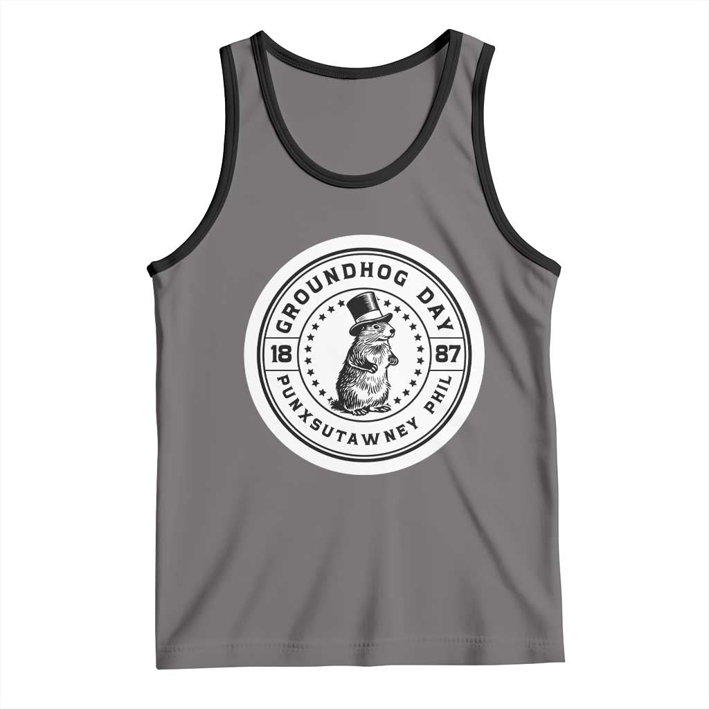 Punxsutawney Phil Groundhog Day Tank Top Funny Woodchuck Day 1887 TS11 Deep Heather Black Print Your Wear