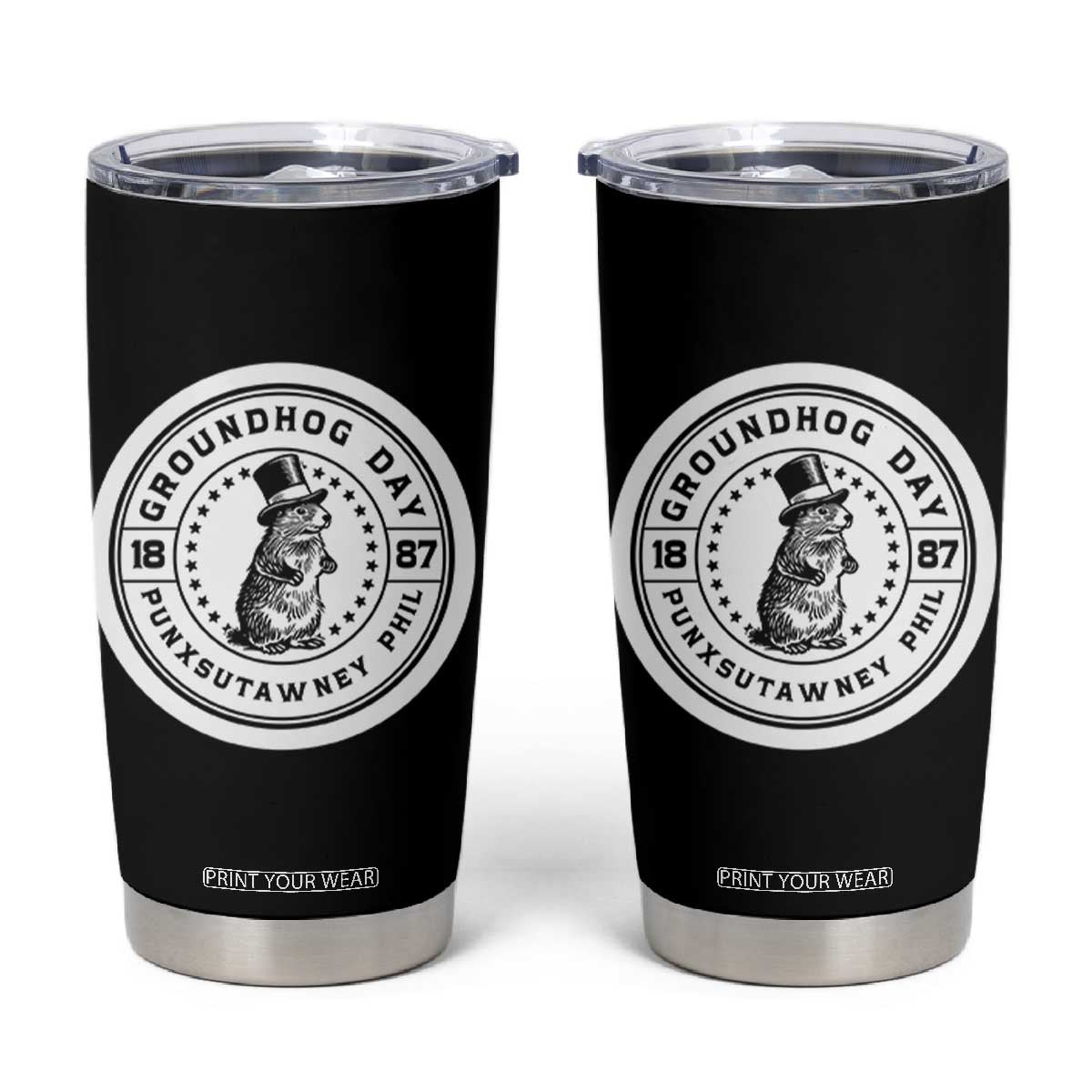 Punxsutawney Phil Groundhog Day Tumbler Cup Funny Woodchuck Day 1887 TS11 Black Print Your Wear