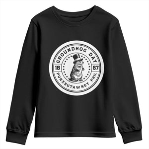 Punxsutawney Phil Groundhog Day Youth Sweatshirt Funny Woodchuck Day 1887 TS11 Black Print Your Wear