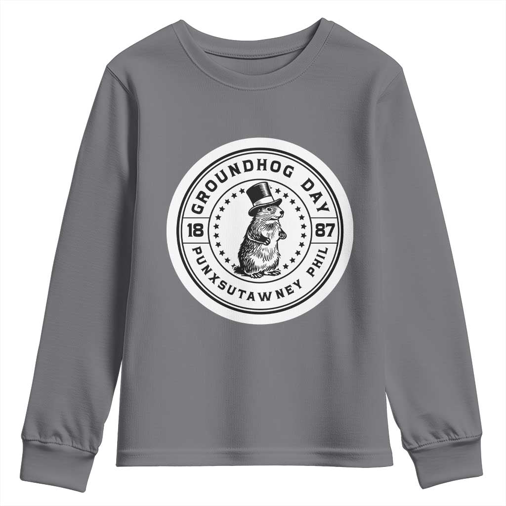 Punxsutawney Phil Groundhog Day Youth Sweatshirt Funny Woodchuck Day 1887 TS11 Charcoal Print Your Wear