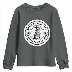 Punxsutawney Phil Groundhog Day Youth Sweatshirt Funny Woodchuck Day 1887 TS11 Dark Heather Print Your Wear