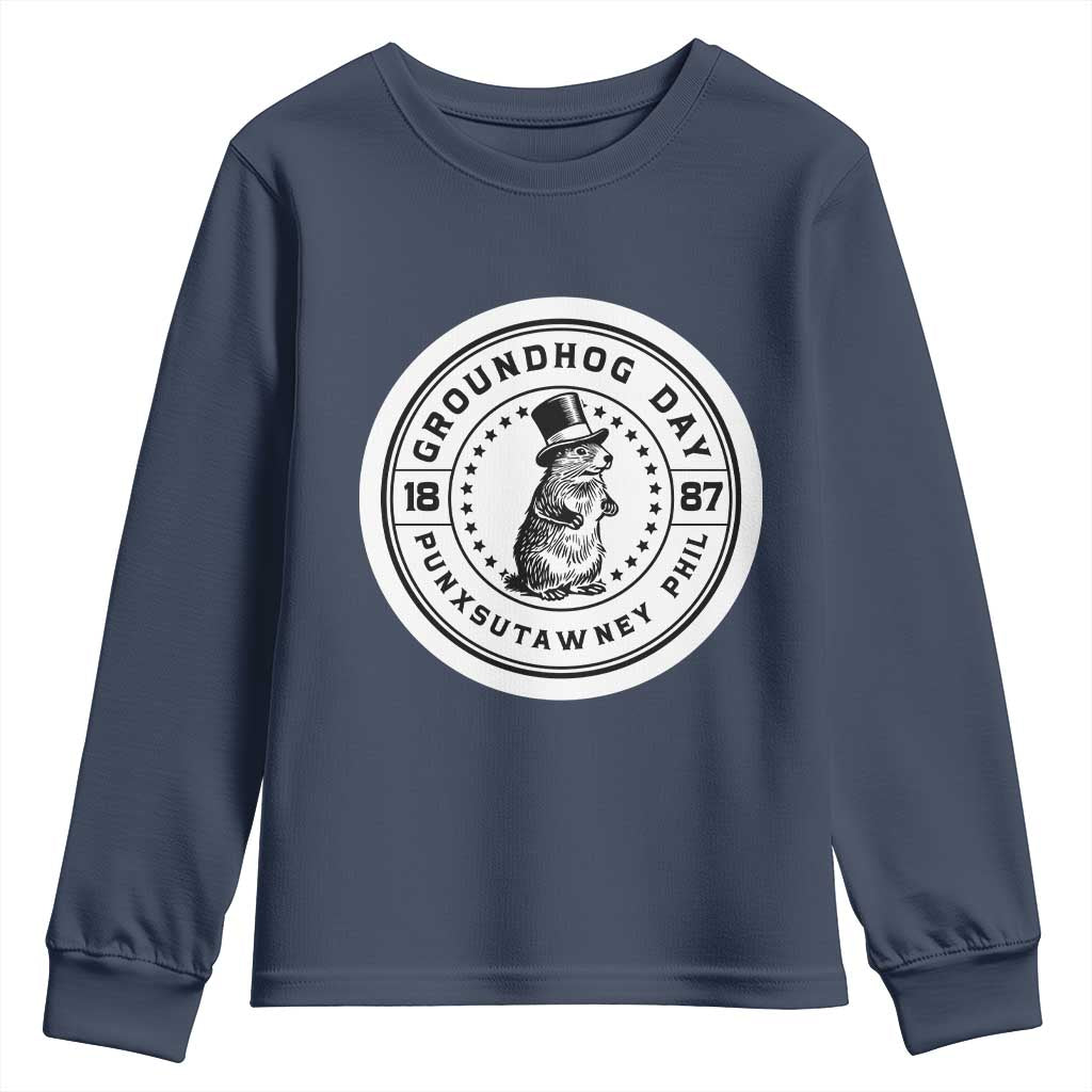 Punxsutawney Phil Groundhog Day Youth Sweatshirt Funny Woodchuck Day 1887 TS11 Navy Print Your Wear