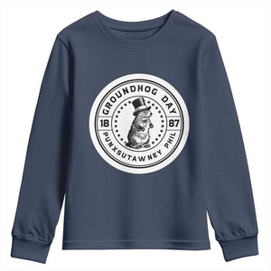 Punxsutawney Phil Groundhog Day Youth Sweatshirt Funny Woodchuck Day 1887 TS11 Navy Print Your Wear