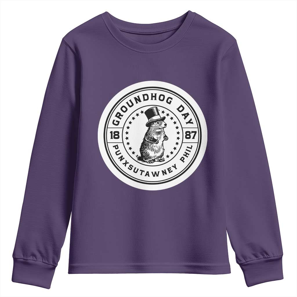 Punxsutawney Phil Groundhog Day Youth Sweatshirt Funny Woodchuck Day 1887 TS11 Purple Print Your Wear