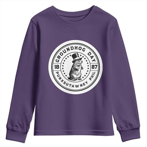 Punxsutawney Phil Groundhog Day Youth Sweatshirt Funny Woodchuck Day 1887 TS11 Purple Print Your Wear