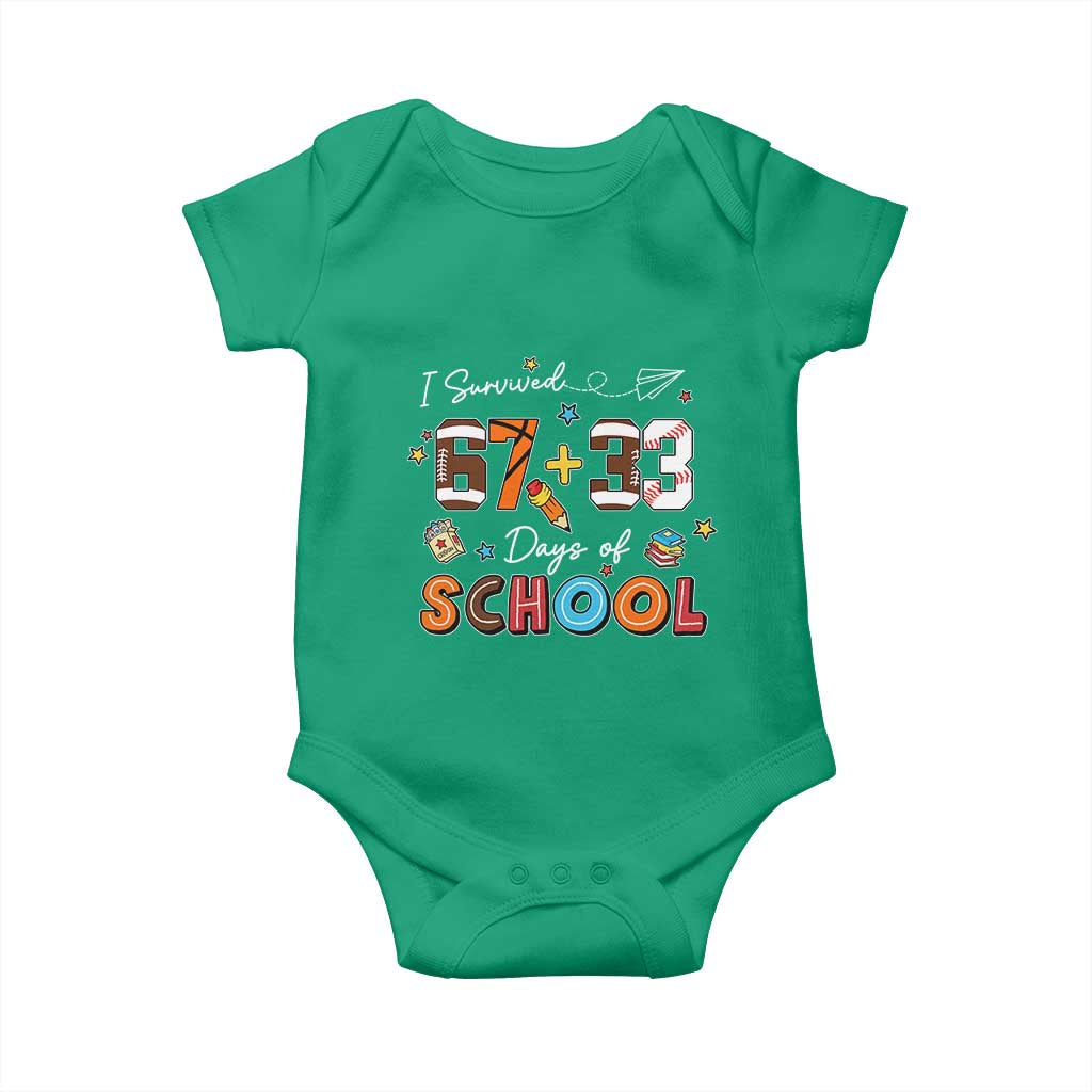 I Survived 67 33 Days Of School Baby Onesie Funny 100th Days of School 67 Sport Lover TS11 Irish Green Print Your Wear