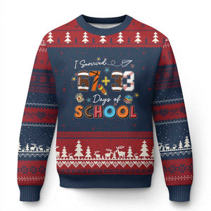 I Survived 67 33 Days Of School Ugly Christmas Sweater Funny 100th Days of School 67 Sport Lover TS11 Navy Red Print Your Wear