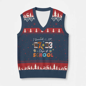 I Survived 67 33 Days Of School V-Neck Knit Sweater Vest Funny 100th Days of School 67 Sport Lover TS11 Navy Red Print Your Wear
