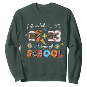 I Survived 67 33 Days Of School Sweatshirt Funny 100th Days of School 67 Sport Lover TS11 Dark Forest Green Print Your Wear