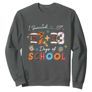 I Survived 67 33 Days Of School Sweatshirt Funny 100th Days of School 67 Sport Lover TS11 Dark Heather Print Your Wear