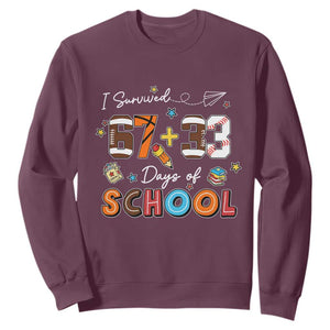 I Survived 67 33 Days Of School Sweatshirt Funny 100th Days of School 67 Sport Lover TS11 Maroon Print Your Wear