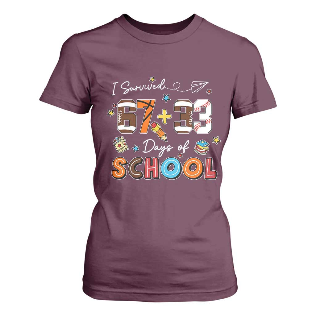 I Survived 67 33 Days Of School T Shirt For Women Funny 100th Days of School 67 Sport Lover TS11 Maroon Print Your Wear
