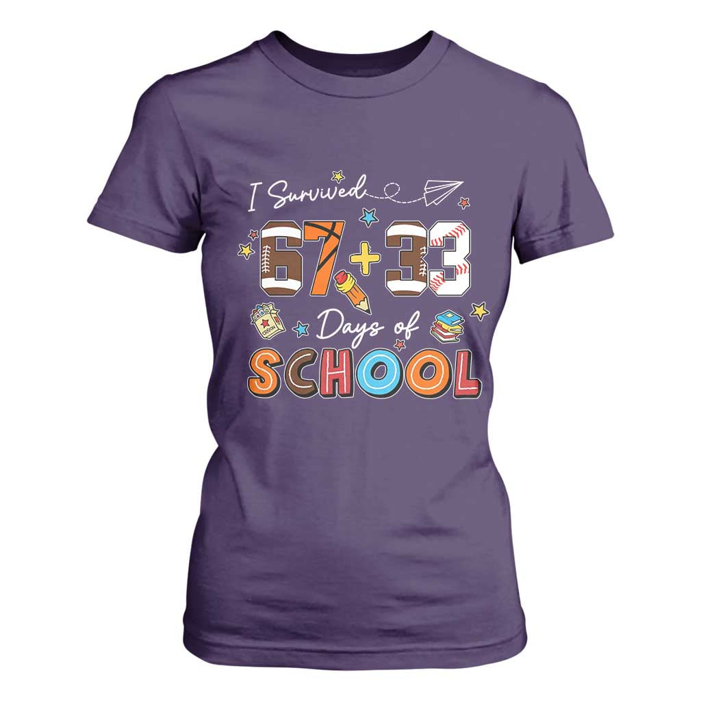I Survived 67 33 Days Of School T Shirt For Women Funny 100th Days of School 67 Sport Lover TS11 Purple Print Your Wear