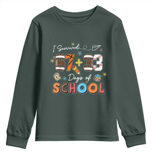 I Survived 67 33 Days Of School Youth Sweatshirt Funny 100th Days of School 67 Sport Lover TS11 Dark Forest Green Print Your Wear