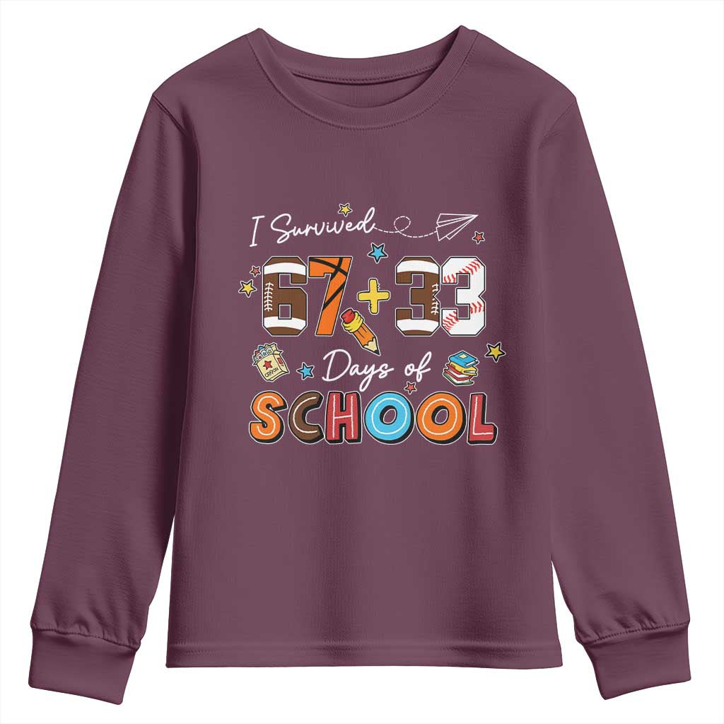 I Survived 67 33 Days Of School Youth Sweatshirt Funny 100th Days of School 67 Sport Lover TS11 Maroon Print Your Wear