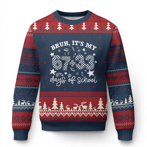 Bruh It Is My 67 33 Days Of School Ugly Christmas Sweater 100th Days Of School Funny 67 Groovy Checkered TS11 Navy Red Print Your Wear